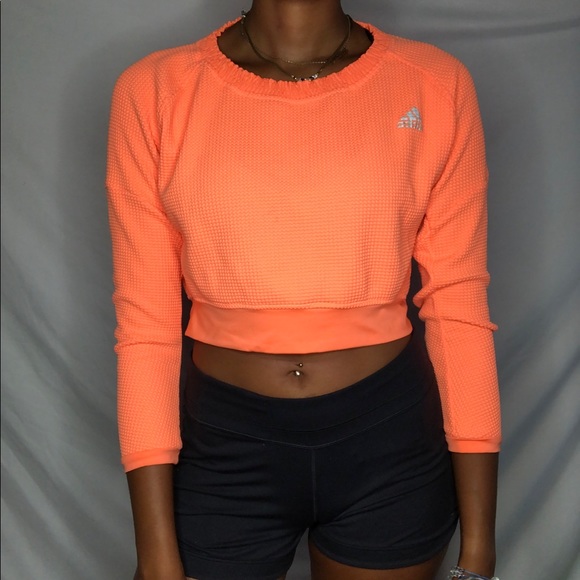 orange adidas crop top